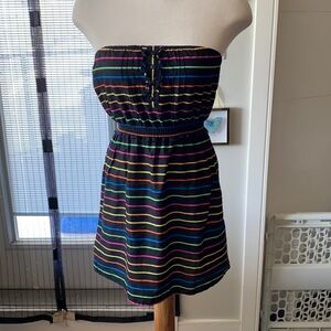 Black with rainbow stripes strapless dress